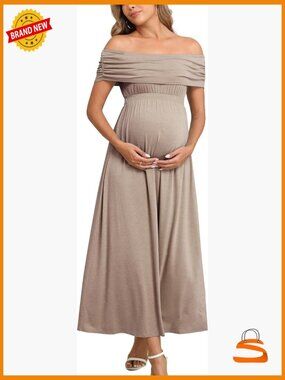 Off Shoulder Maxi Maternity Dress for Photoshoot Baby Shower Sleeveless
